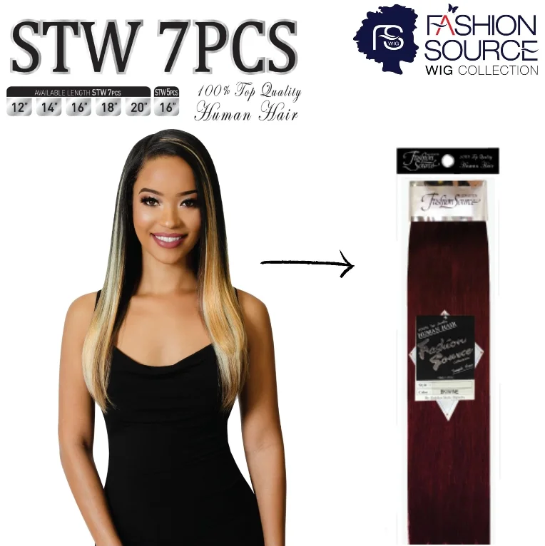 Fashion Source 7Piece 16" Clip-On Human Hair STW
